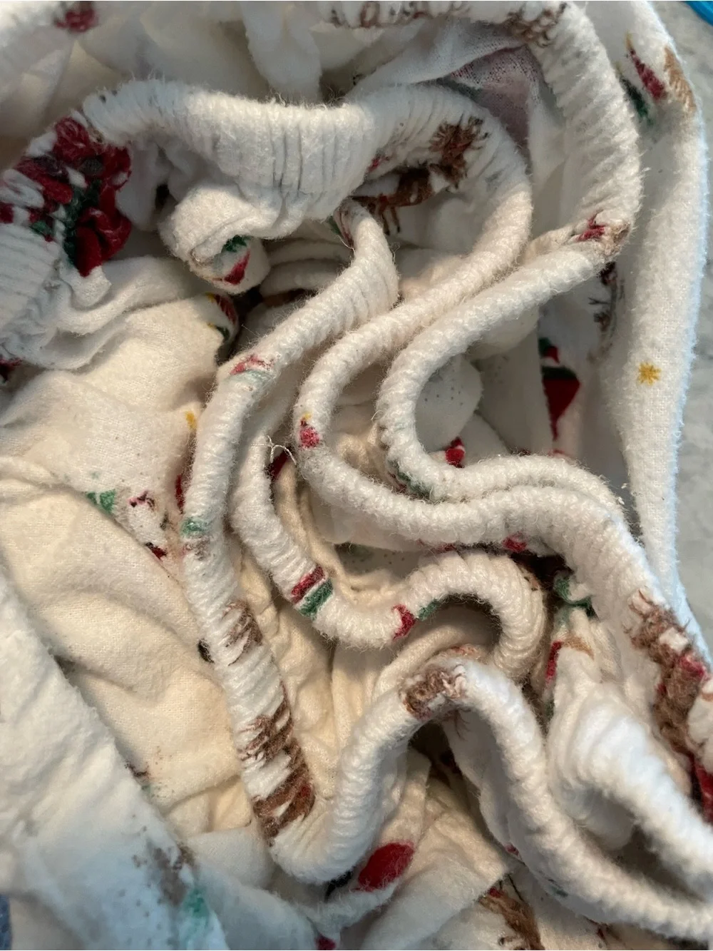 Pottery Barn Kids Flannel Santa & Reindeer Crib Sheet - White, Red, Green, Gold